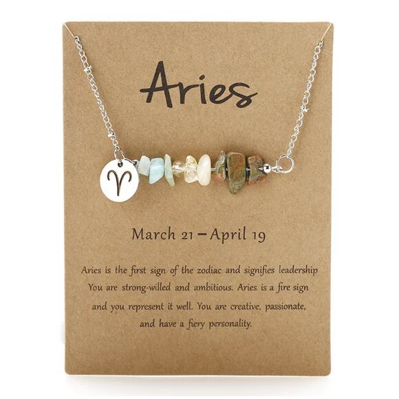 Zodiac Constellation Gemstone Necklace Stainless Steel Horoscope Personal Gift48 - Picture 14 of 14